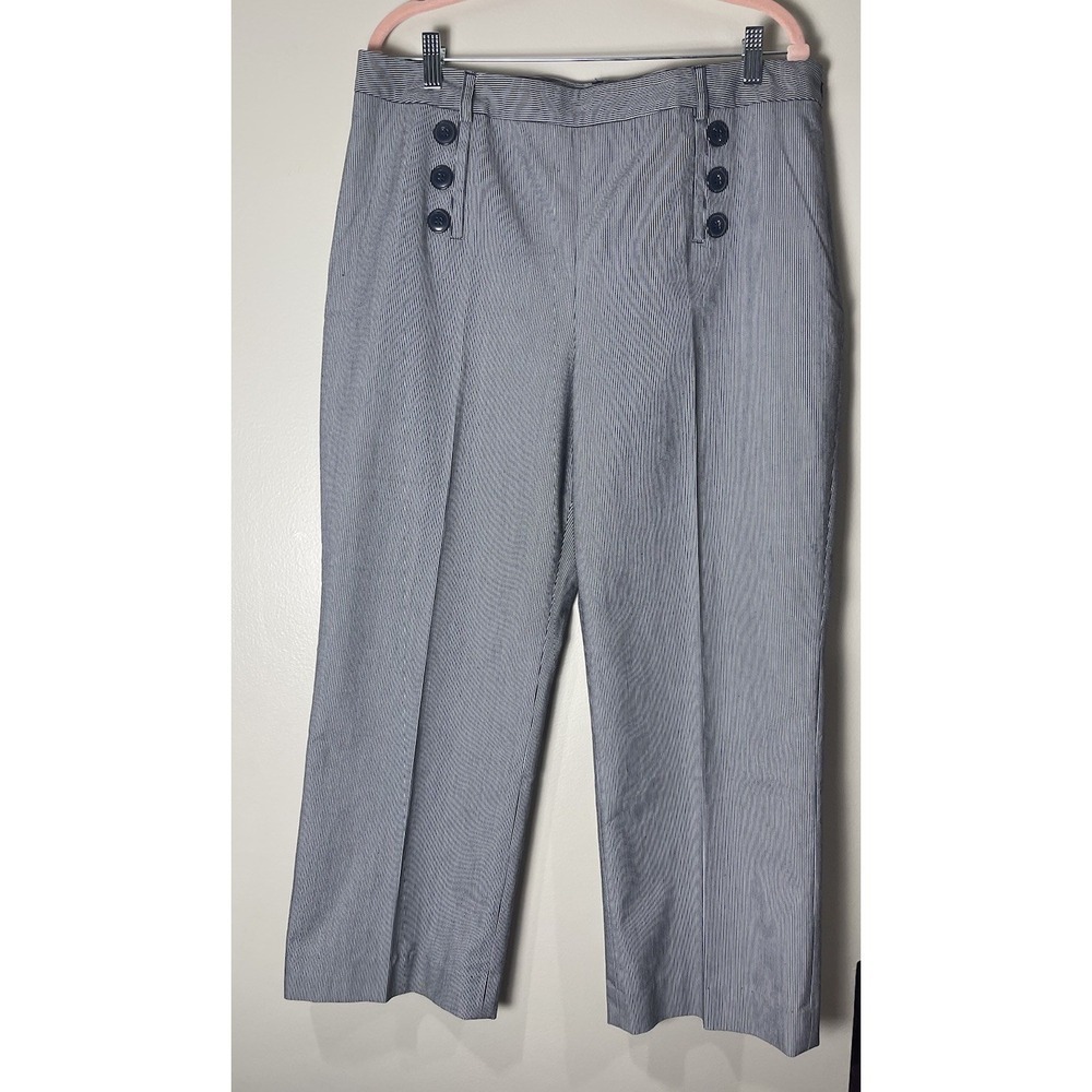 Pendleton Wide Leg Navy White Nautical Sailor Style Ankle Pant Size 16 Coastal